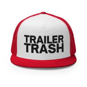 TRAILER TRASH (in black letters) Flat Brim Trucker Cap