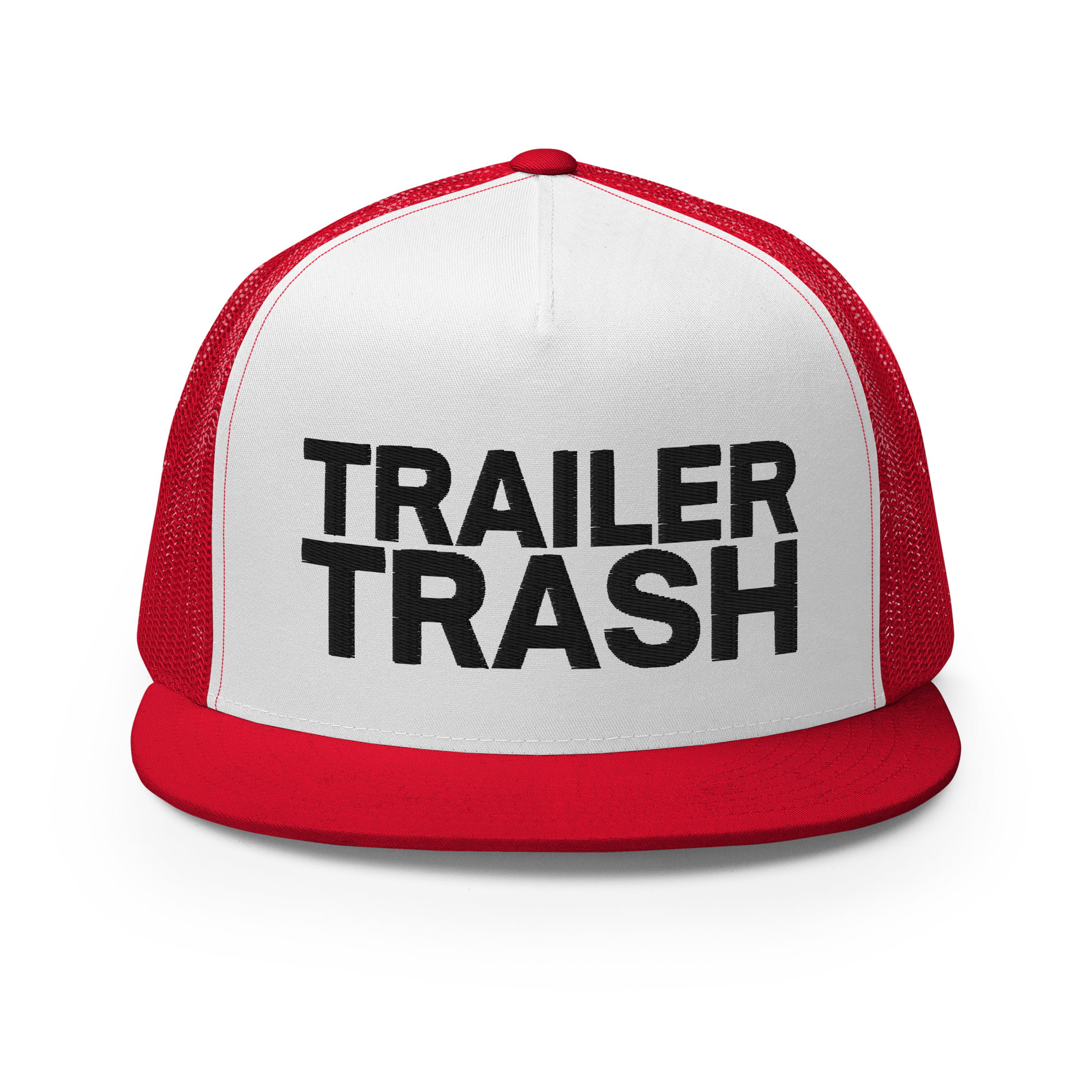 TRAILER TRASH (in black letters) Flat Brim Trucker Cap