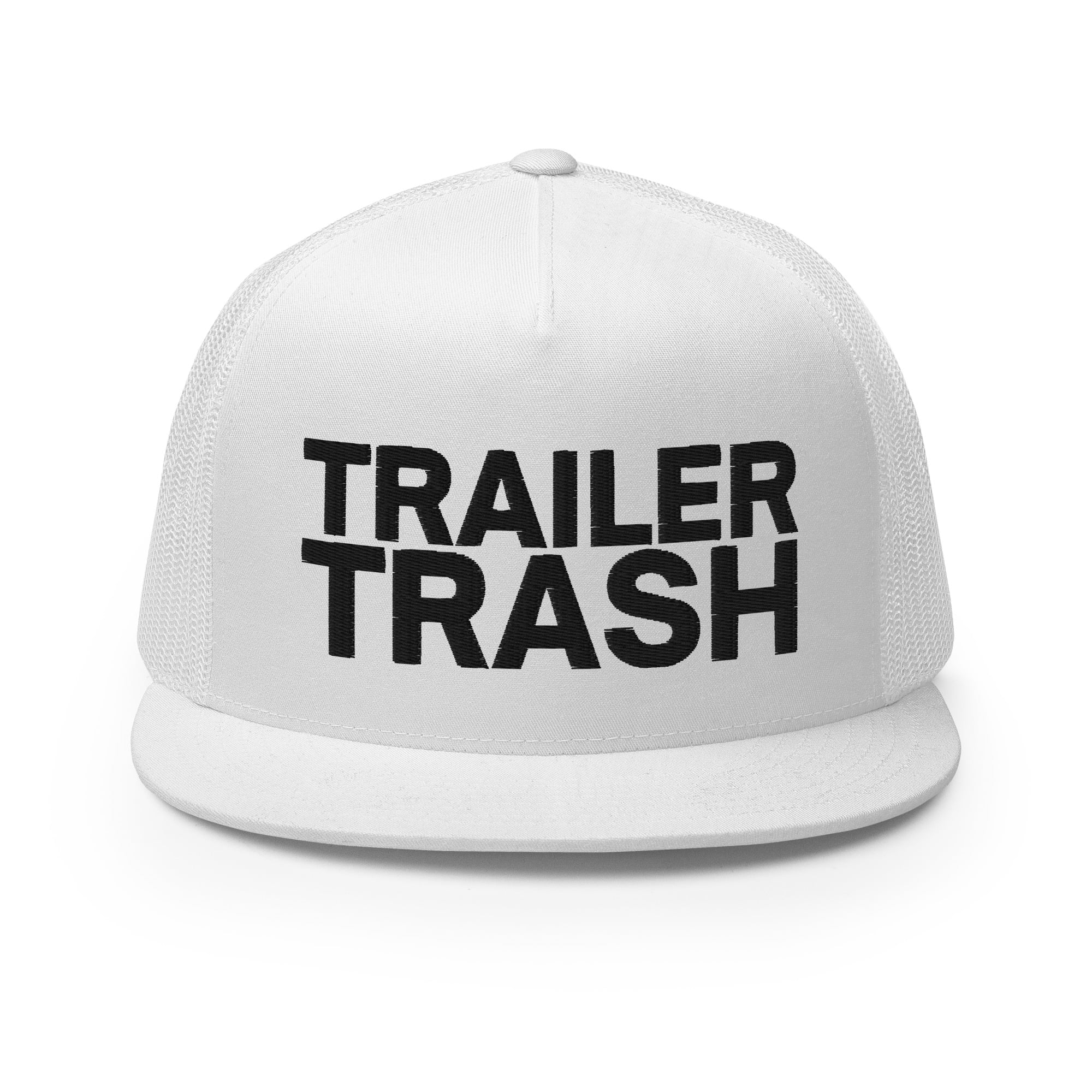 TRAILER TRASH (in black letters) Flat Brim Trucker Cap - Image 8