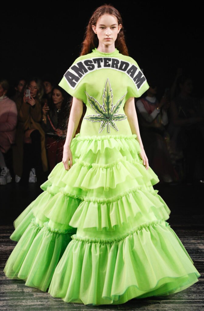 AMSTERDAM Weed Leaf slogan dress Viktor & Rolf high fashion