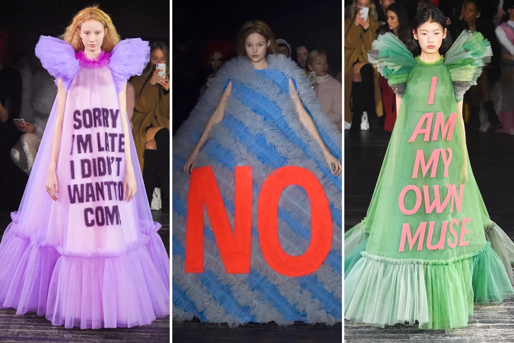 High Fashion dress turned into Meme Slogan Tees