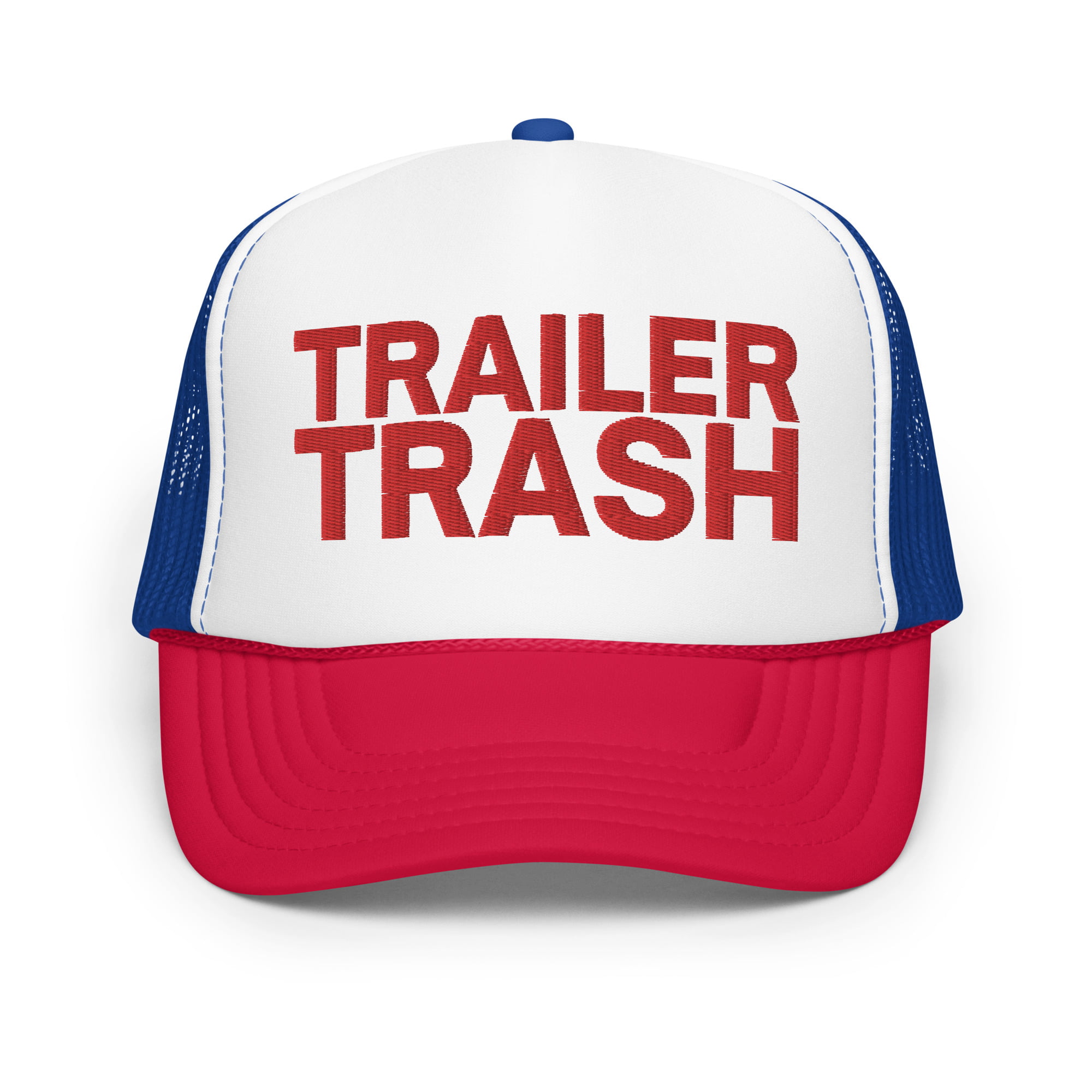 TRAILER TRASH Red White and Blue Embroidered Trucker Hat
