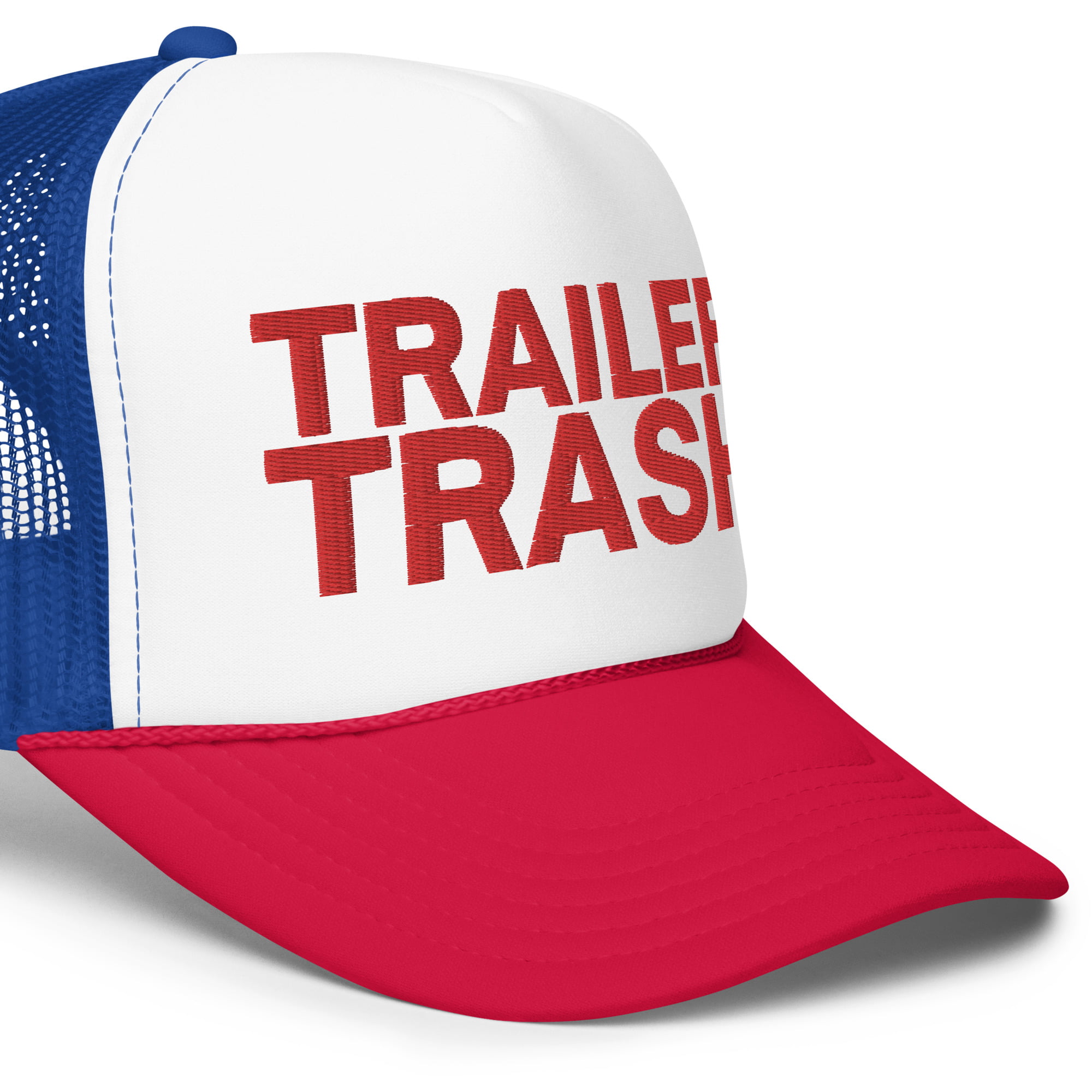 TRAILER TRASH Red White and Blue Embroidered Trucker Hat - Image 2