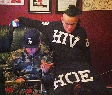 6ix9ine in his HIV HOE outfit