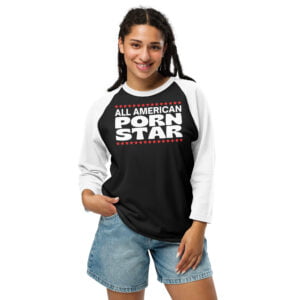 Alternative view of All American Porn Star (red & white version) 3/4 sleeve raglan shirt