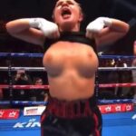Boxer Daniella Hemsley flashing her boobs after winning (uncensored)