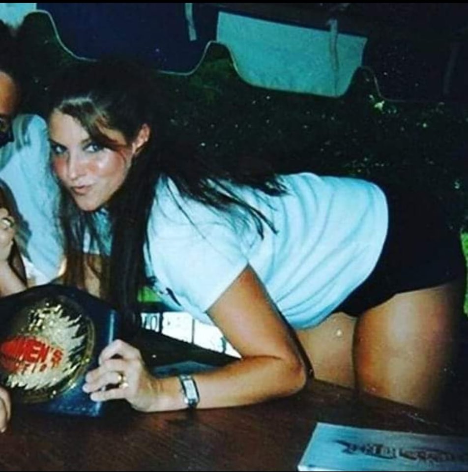 A younger Stephanie McMahon when she was the WWE women’s champion.