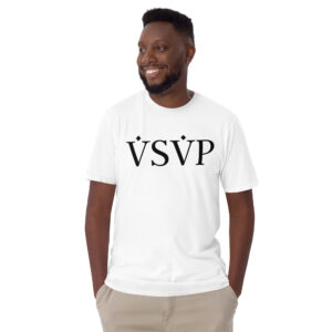 Alternative view of VSVP T-Shirt (black letters version)