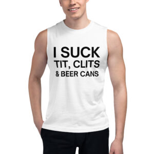 Alternative view of I Suck Tit Clits Beer Cans White Sleeveless Shirt