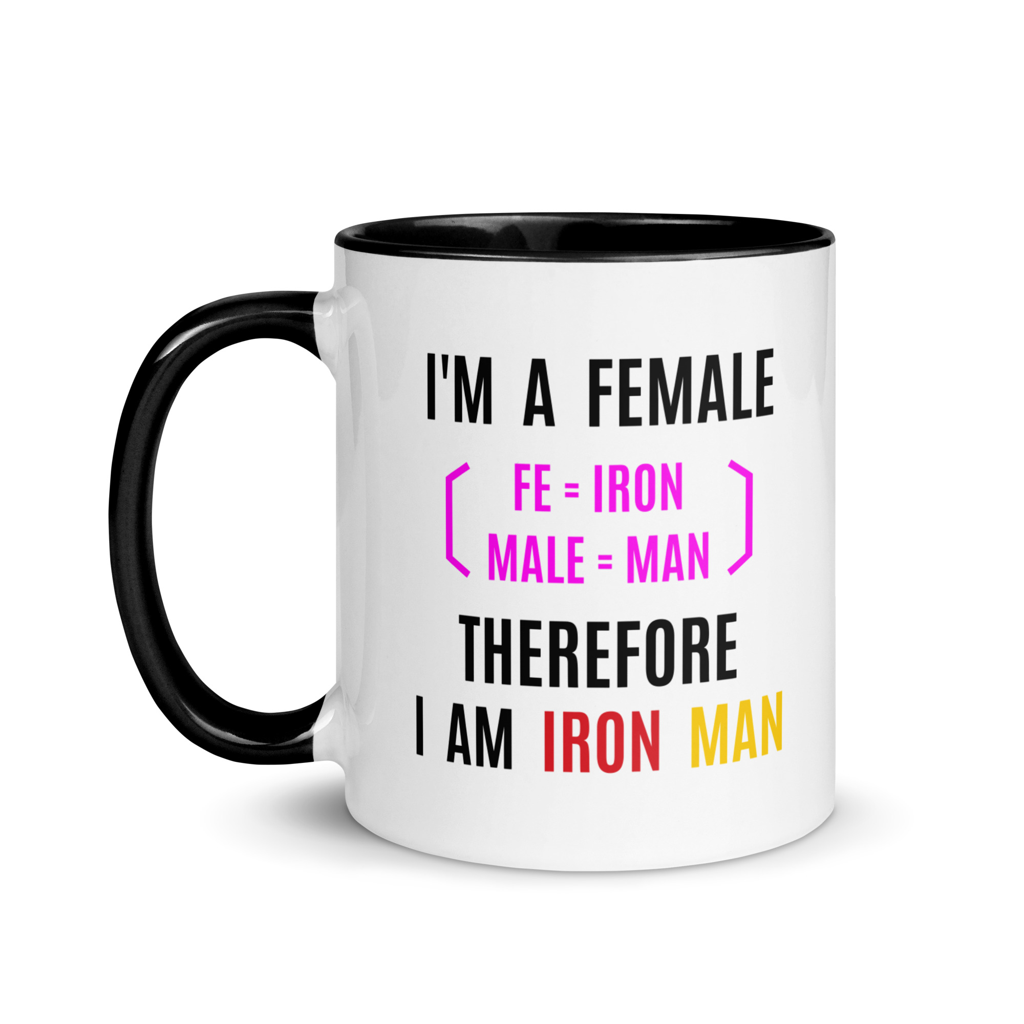 Female Iron Man (fe=iron, male=man) Mug with Color Inside - Image 3