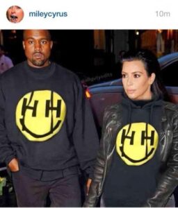 Kanye West Kim Kardashian Miley Cyrus HH Smiley Face hoodie Happy Hippie Foundation