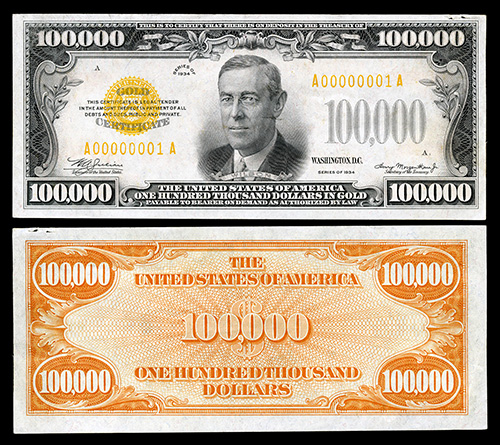 $100000 One Hundred Thousand Dollar Bill