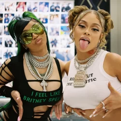 Cardi B 'I Feel Like Britney Spears' shirt Latto 'Rip Me Out The Plastic' shirt in Put It On Da Floor music video
