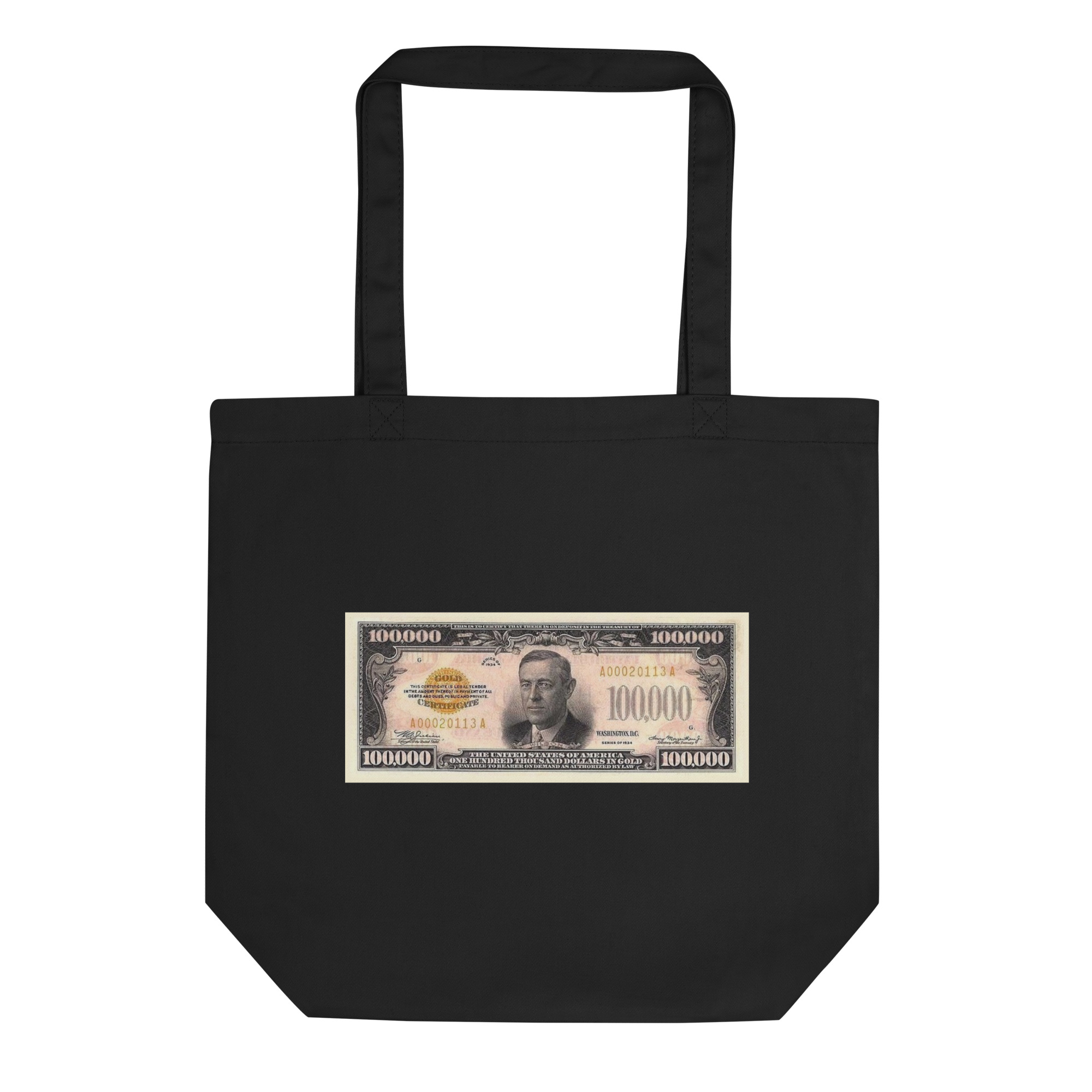 One Hundred Thousand Dollar Bill (US$100,000) Tote Bag (FRONT + BACK)