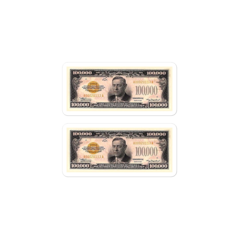 One Hundred Thousand Dollar Bill (US$100,000) Sticker Pack - Image 2