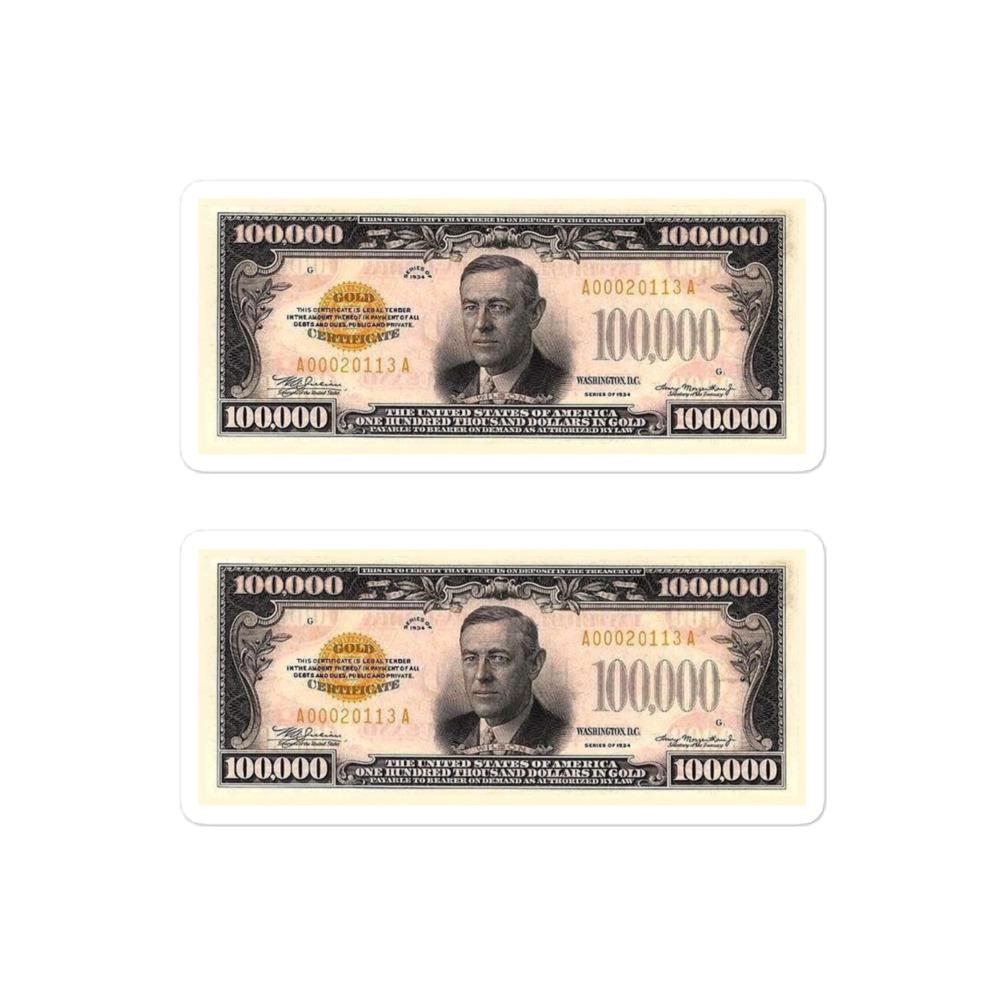 One Hundred Thousand Dollar Bill (US$100,000) Sticker Pack - Image 3