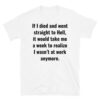 If I Died And Went Straight To Hell It Would Take Me A Week To Realize I Wasn't At Work Anymore (in black letters) T-Shirt