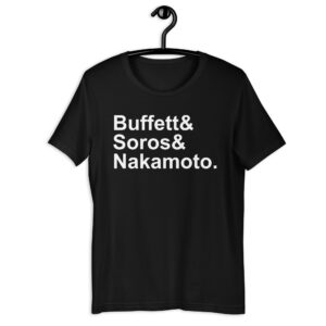 📈Three Investors: Buffett Soros Nakamoto t-shirt