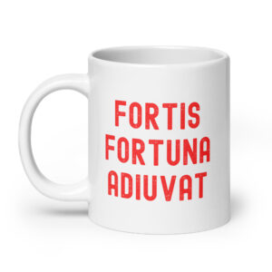 Fortis Fortuna Adiuvat (distressed red text) coffee mug