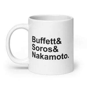 📈Three Investors: Buffett Soros Nakamoto coffee mug