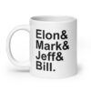 Tech Billionaires: Elon Mark Jeff Bill coffee mug