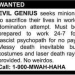 EVIL GENIUS seeks minions