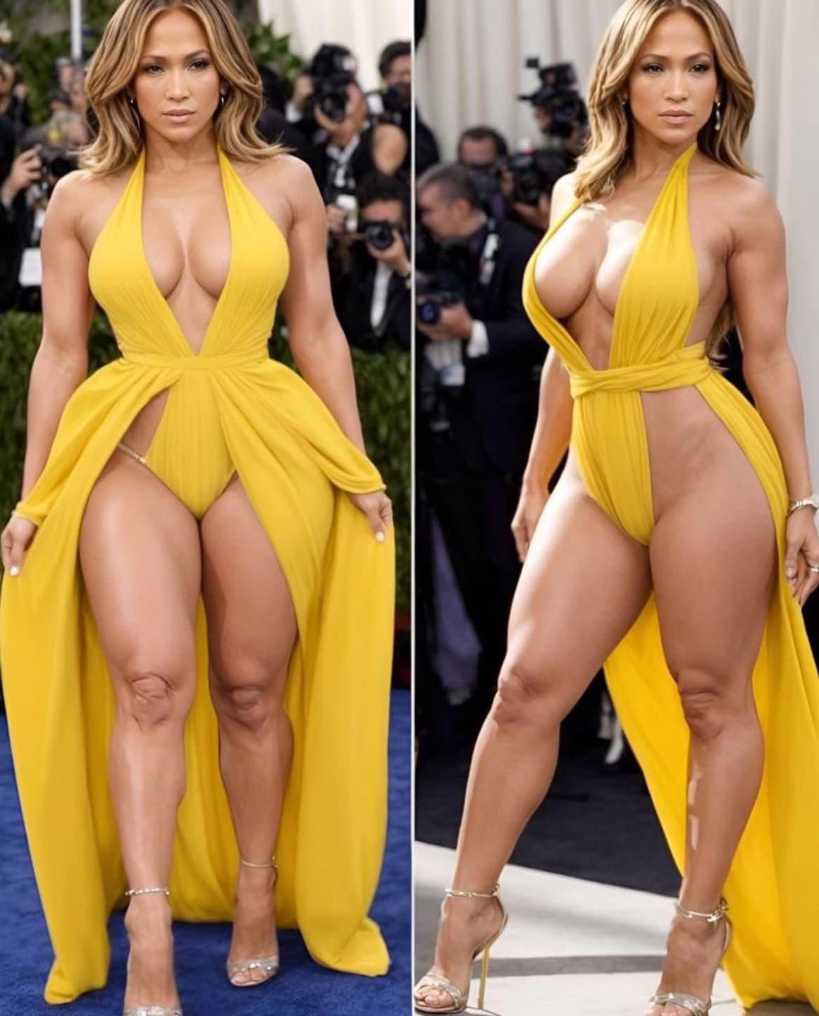 Perfect Body Jennifer Lopez at 54. Yellow dress.