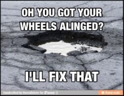 broken road misaligned wheels