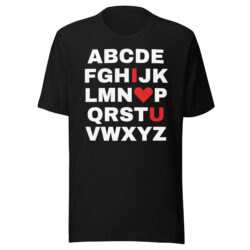 Alphabet I heart U t-shirt (available in several colors)