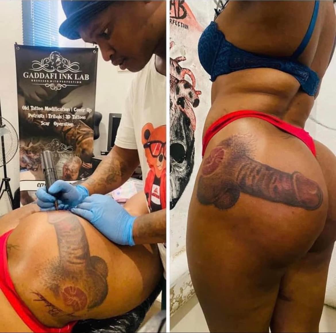 A Giant Cock Tattoo On Her Big Booty