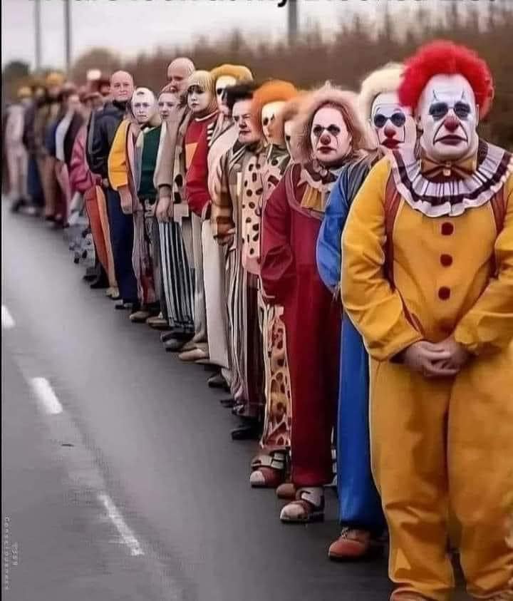Sad clowns lining up to feel sorry for you