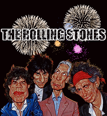 The Rolling Stones Mick Jagger, Ron Woods, Charlie Watt, Keith Richards GIF