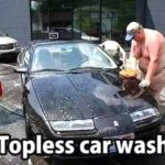 Topless car wash - fat old dude in speedo