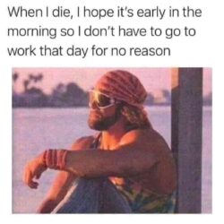 When I die I hope it's early in the morning so I don't have to go to work that day for no reason - Macho Man Randy Savage