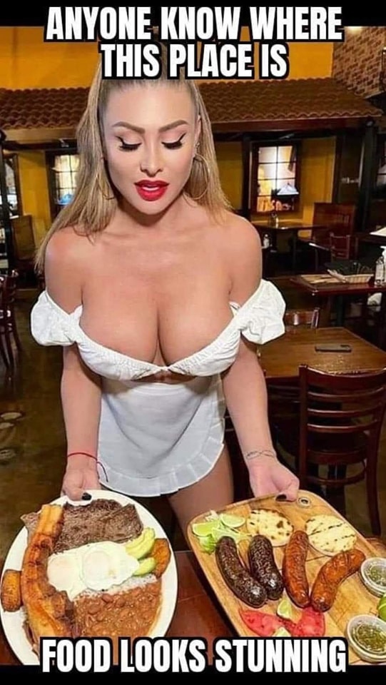 Anyone Know Where This Place Is Food Looks Stunning - Hot Blonde Waitress With Barely Covered Huge Tits