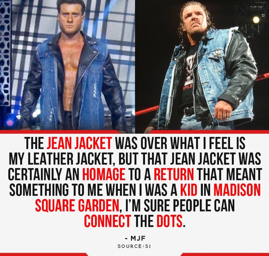 MJF hommage to Triple H - Jeans jacket over leather jacket