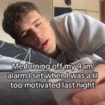 Me turning off my 4am alarm I set when I was a lil too motivated last night meme