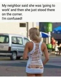 My neighbor said she was going to work and then she just stood there on the corner I'm confused - street corner hooker