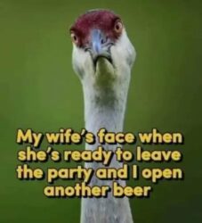 My wife's face when she's ready to leave the party and I open another beer