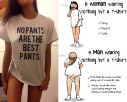 No Pants Are The Best Pants - Woman vs Man wearing nothing but a t-shirt