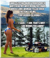 Sexy Lawn Mowing Wife in Bikini