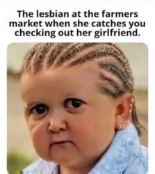 The lesbian at the farmers market when she catches you checking out her girlfriend meme