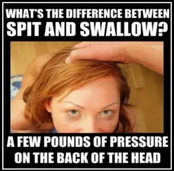 What's The Difference Between Spit Ans Swallow - A few pounds of pressure on the back of the head sexy memes