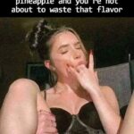 When he's been eating pineapple and you're not about to waste that flavor - Legs spread wide woman sucking her middle fingers