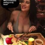 Why is everyone staring at my food - delicious looking big boobs cleavage