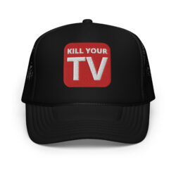 KILL YOUR TV - Red Alert Warning Square trucker hat (Embroidered)