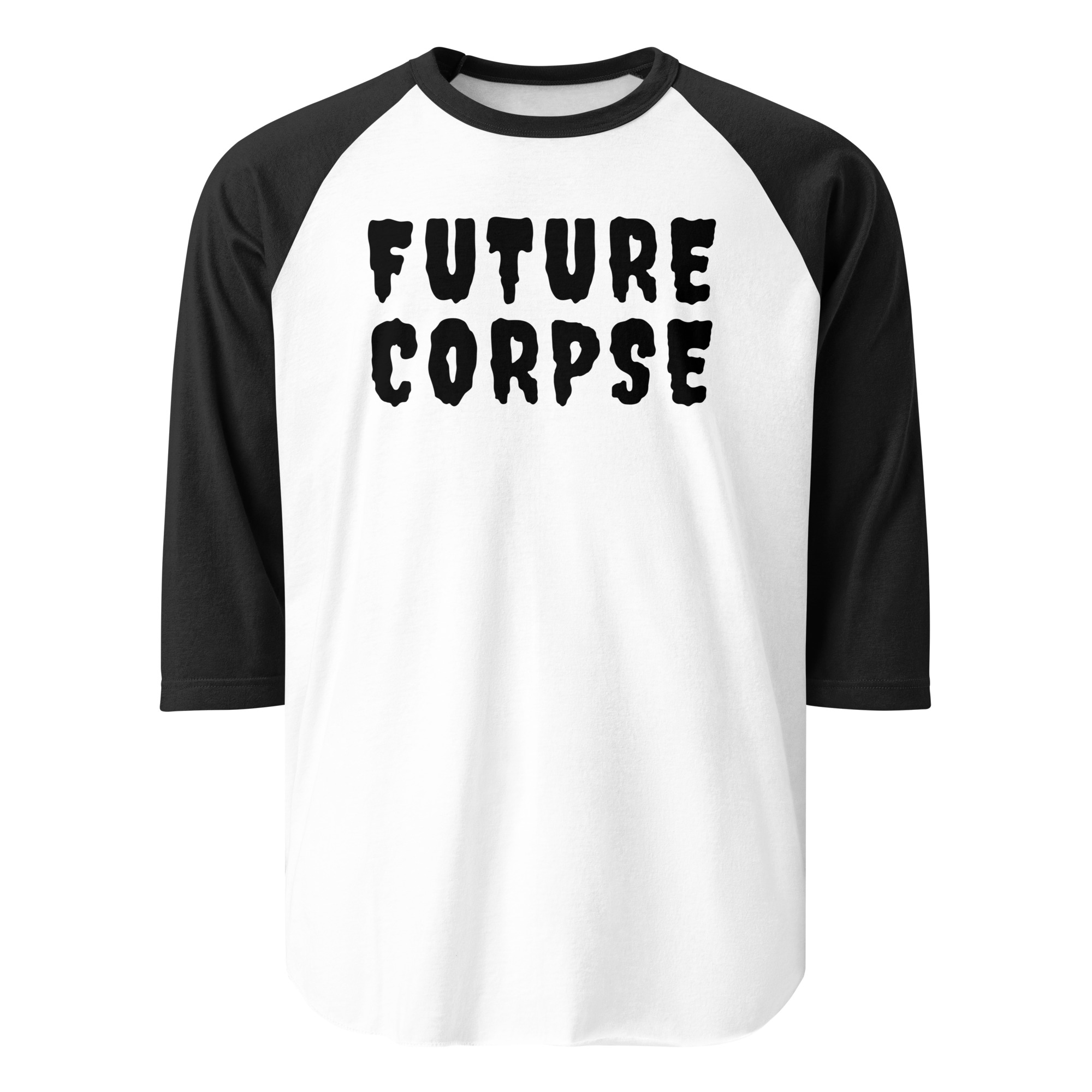FUTURE CORPSE (in black creepy letters) 3/4 sleeve raglan shirt - Image 2