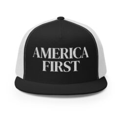 AMERICA FIRST Flat Brim Trucker Cap (Embroidered)