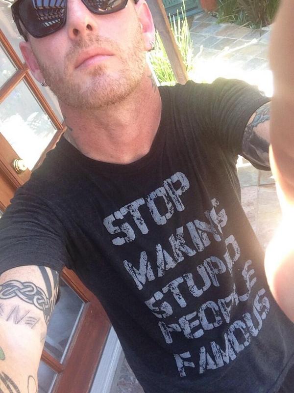 Corey Taylor selfie wearing Stop Making Stupid People Famous T-shirt