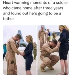 Soldier who came home after 3 years and found out he's going to be a father